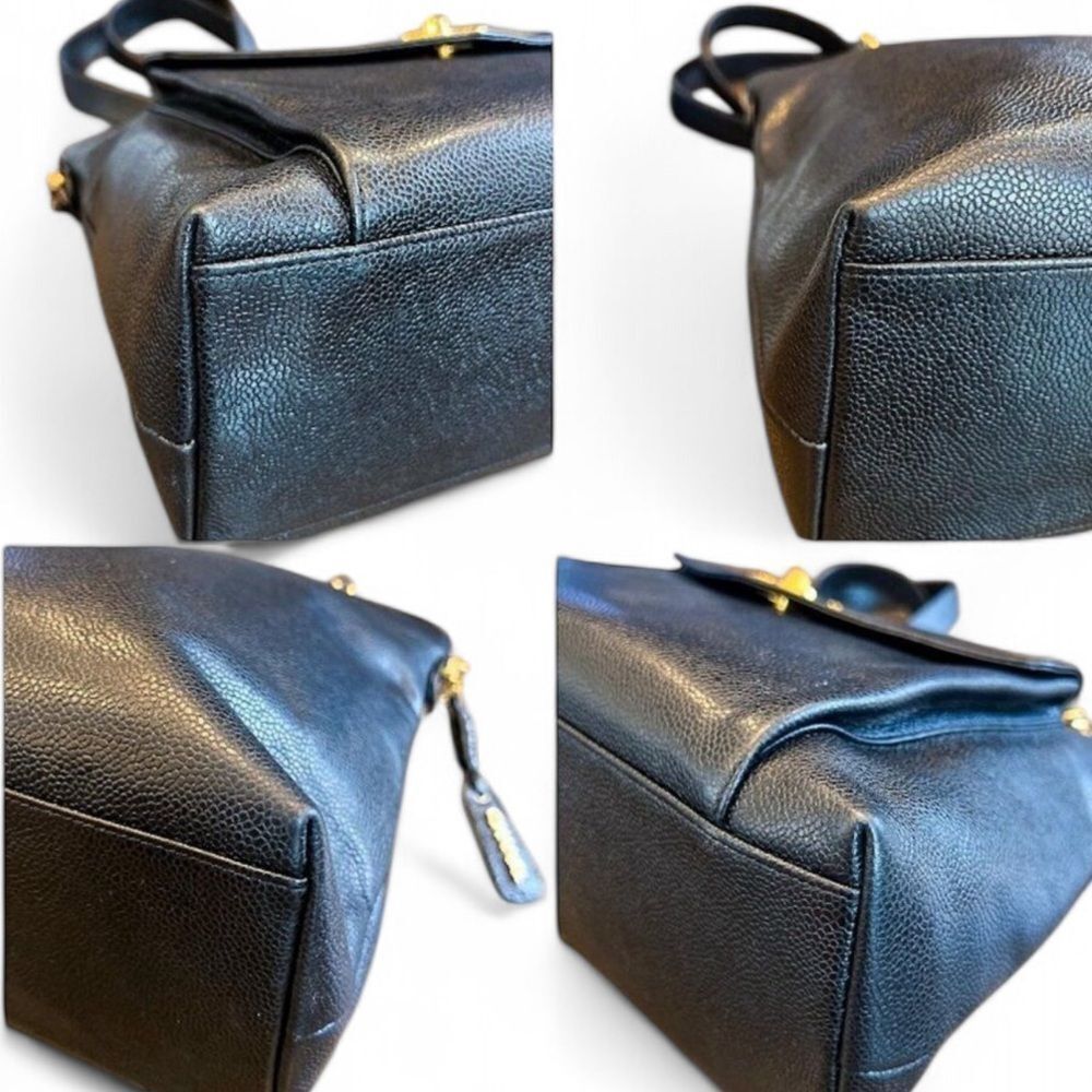 Authentic Vintage CHANEL Black Caviar Leather CC Logo Turn Lock Chain St… - Picture 12 of 15